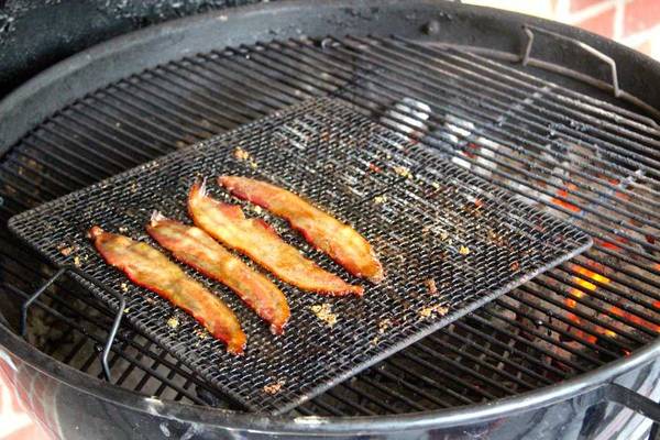 Brown sugar topped bacon on the grill