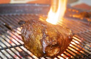 Bottom round roast on the grill