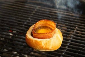 Breakfast bread bowl on the grill