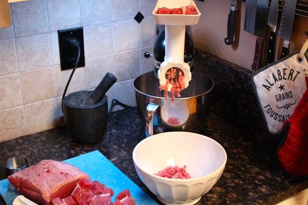 Grinding corned beef for burgers