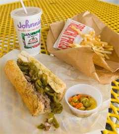 Italian Beef Sandwich with fries and drink at Johnnie's Beef