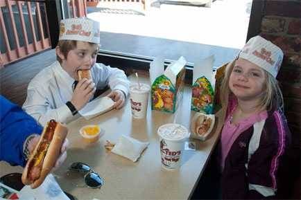 Kids eating hot dogs at Ted's in Buffalo