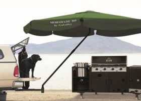 green umbrella at a tailgating party