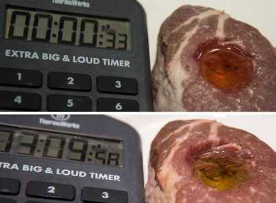 Olive oil did not penetrate meat after sitting for 3 hours.