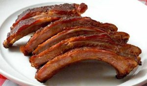 Sliced maple glazed ribs