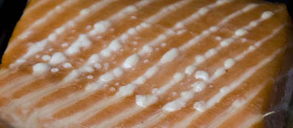 Salmon with white specks of albumin