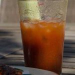 BBQ bloody Mary in glass with celery stalk