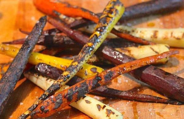 Lightly charred multi-colored carrots