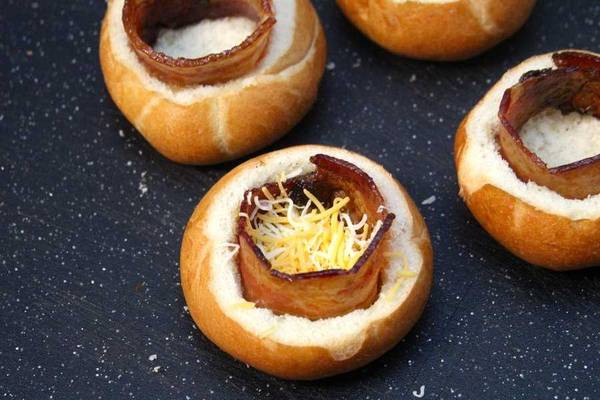 Candied bacon and cheese stuffed bread bowl