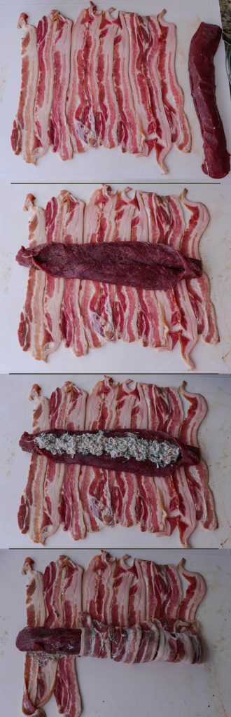 stuffed venison on bacon