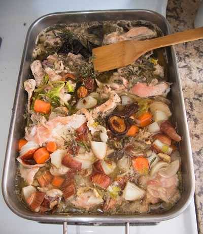 turkey carcass and vegetables for gravy