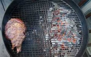 Steak cooking on a 2-zone grill