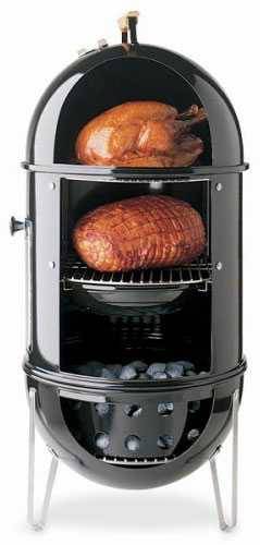 Weber Smokey Mountain grill sideview showing what's inside.