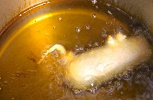 Deep frying batter coated candy bar