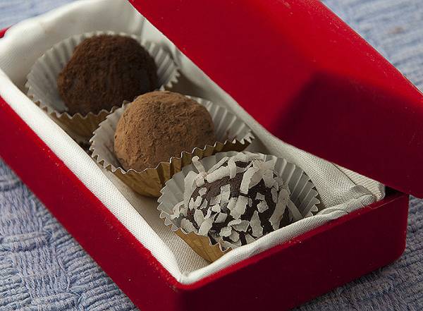 chocolate truffles in a gift box
