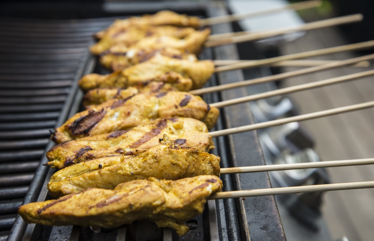 satay on the grill