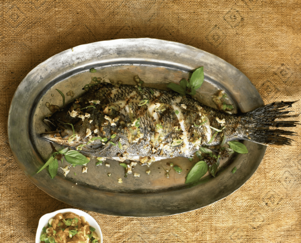 grilled sea bass in wasabi crust