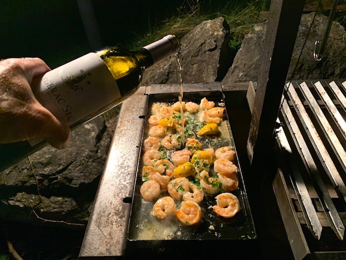 shrimp in outdoor griddle