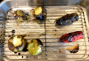 charred tomatillos in broiler