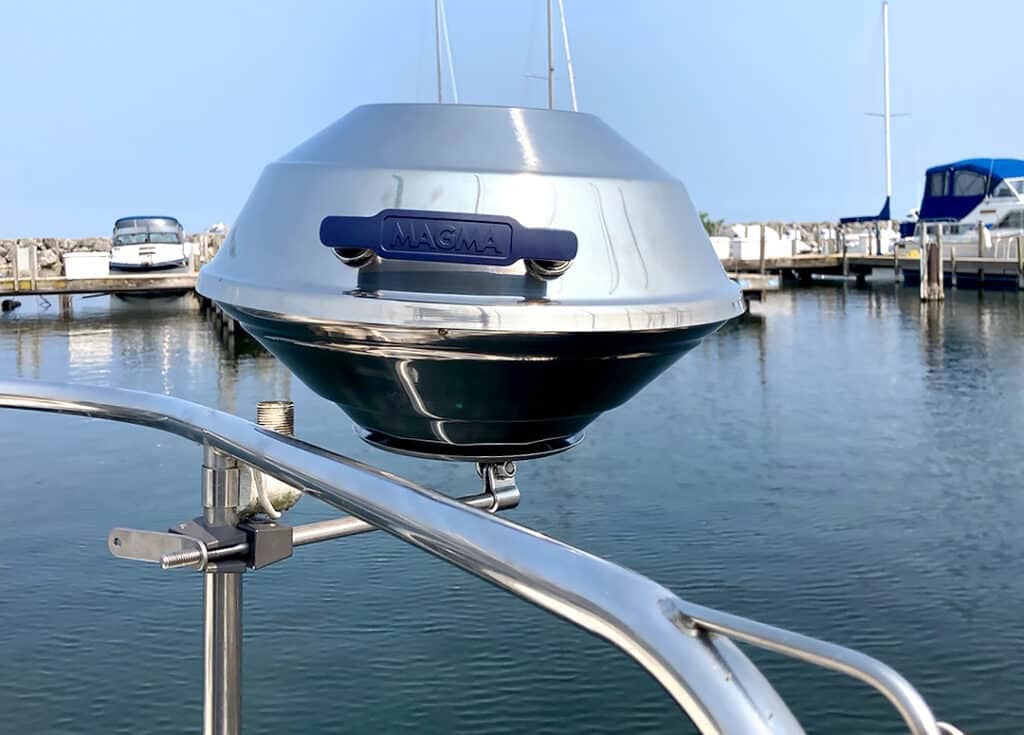 Magma Marine Grill attached to boat