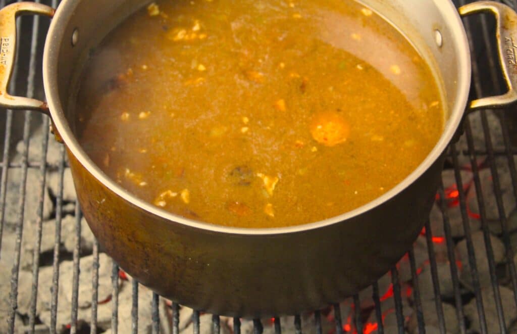 simmering pot of gumbo
