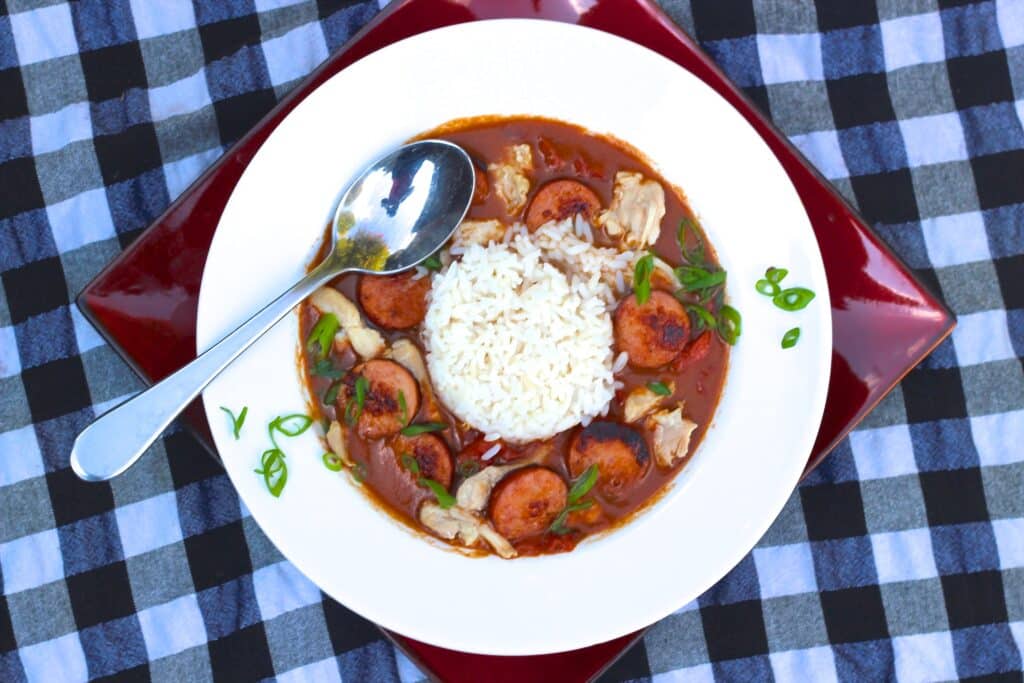 bowl of gumbo and rice