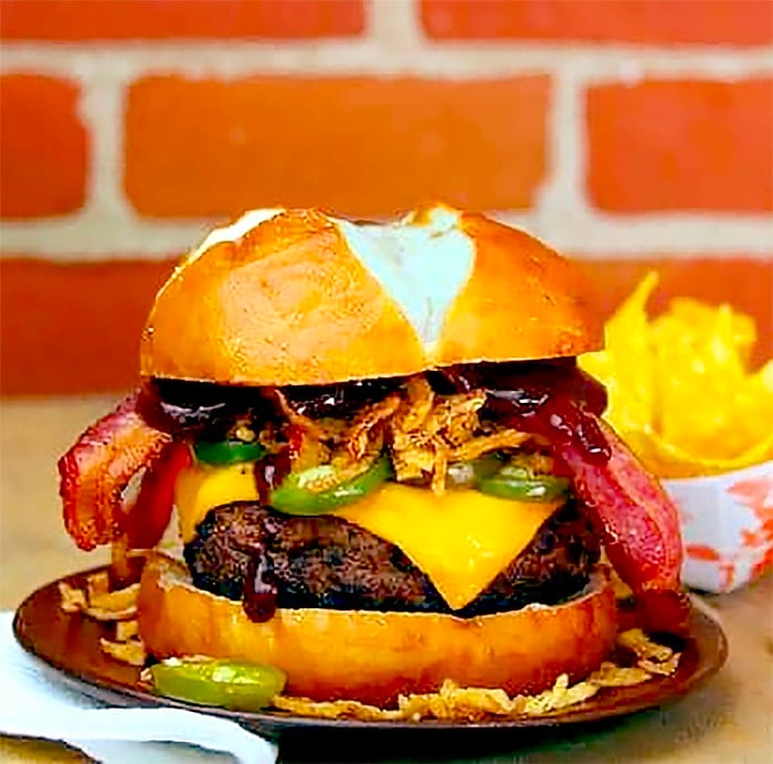 BBQ & Bacon Brisket Burger with Candied Bacon