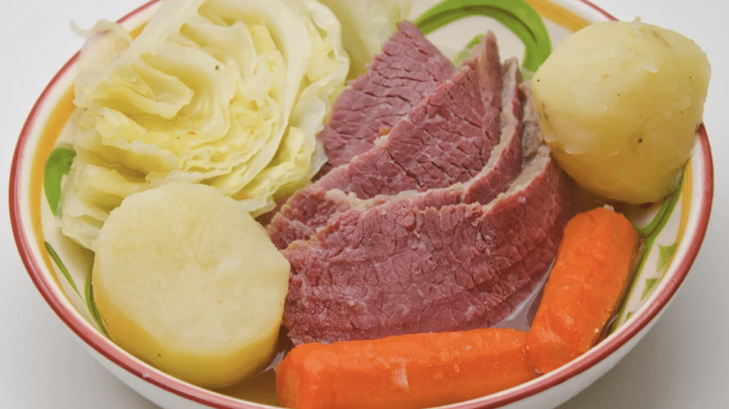 homemade corned beef, cabbage, potatoes and carrots
