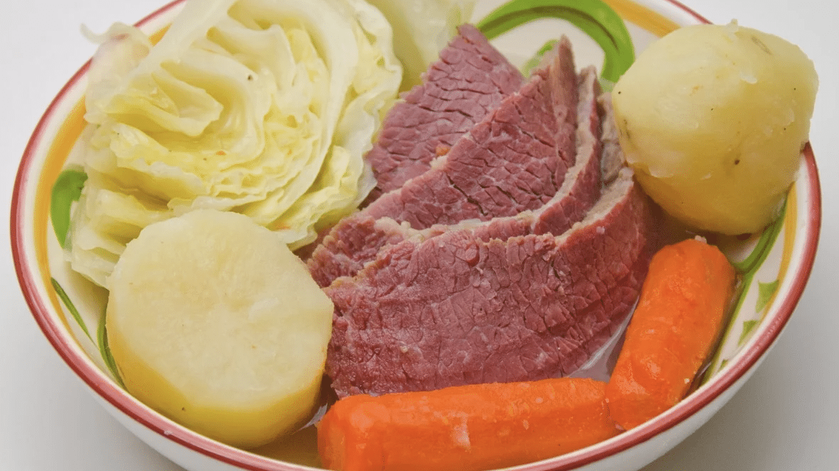 homemade corned beef, cabbage, potatoes and carrots