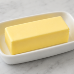 Stick of butter in a white dish