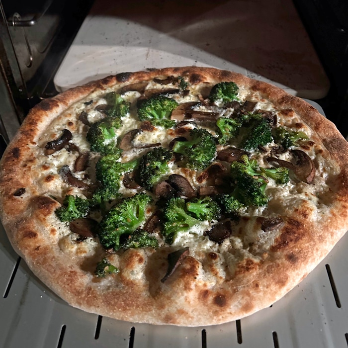 Ninja Outdoor Oven broccoli mushroom pizza