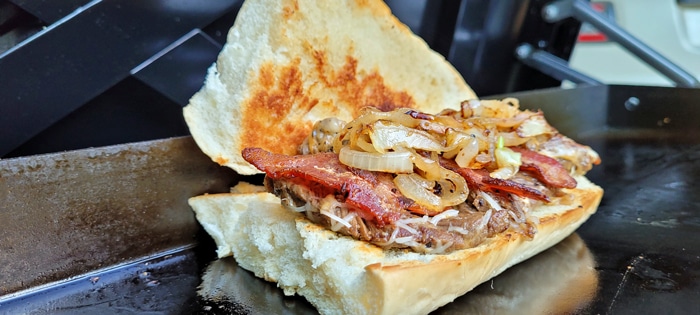 Weber Slate cheesesteak with bacon