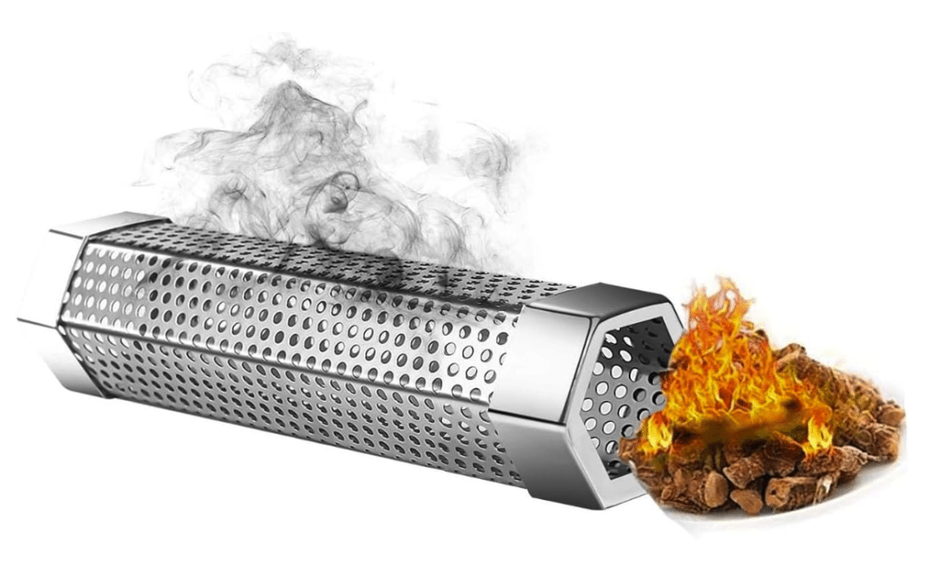 Pellet smoking tube with flames and smoke