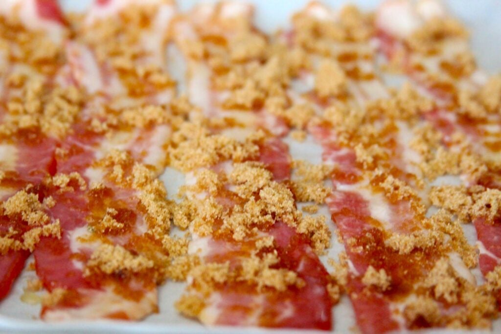 brown sugar sprinkled on bacon