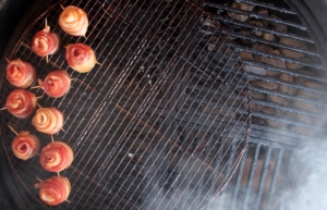 Candied Bacon Roses on grill.