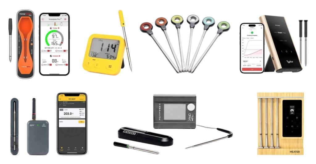 Composite photo of seven wireless temperature probes