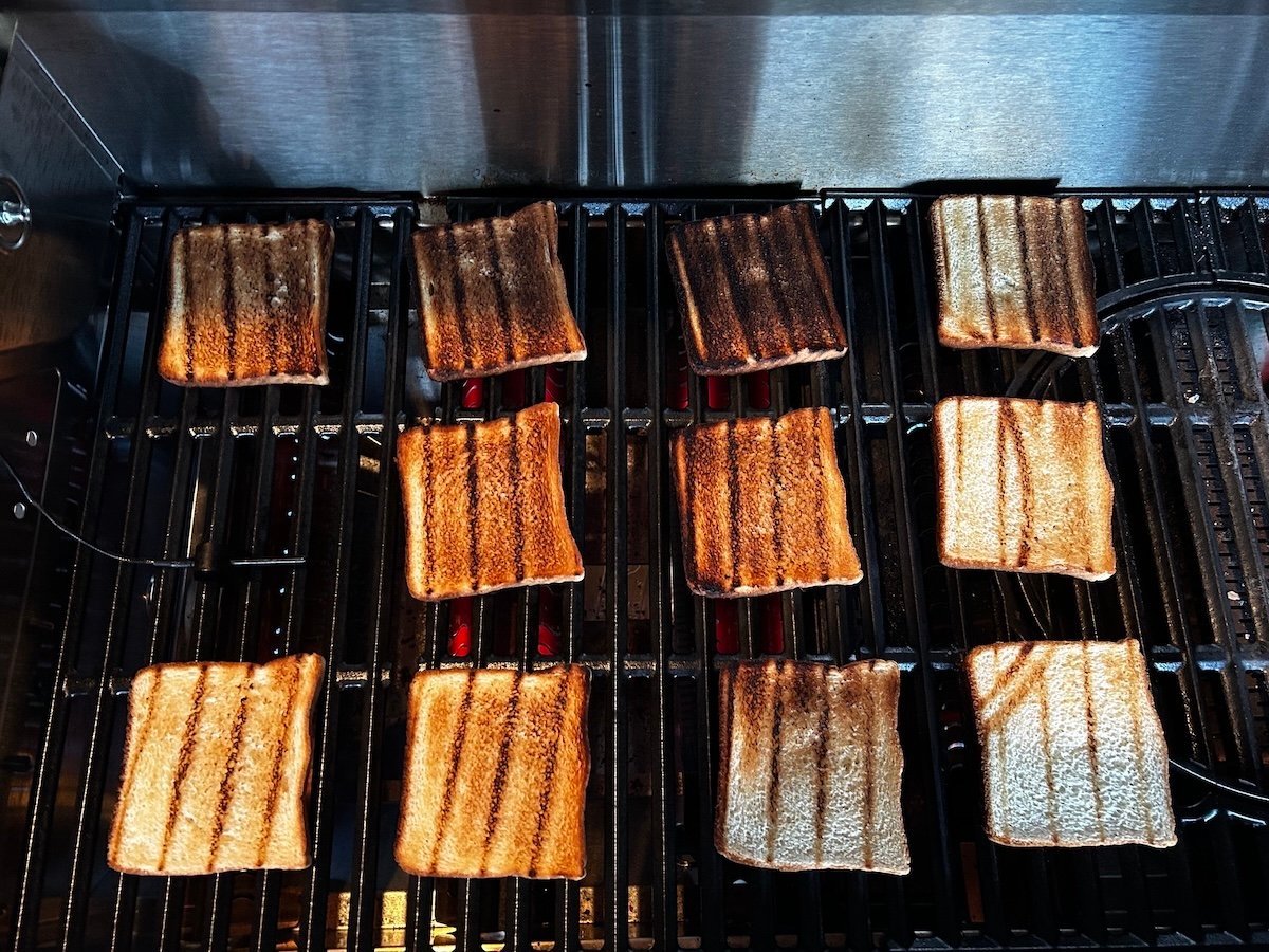 bread toasting on grill