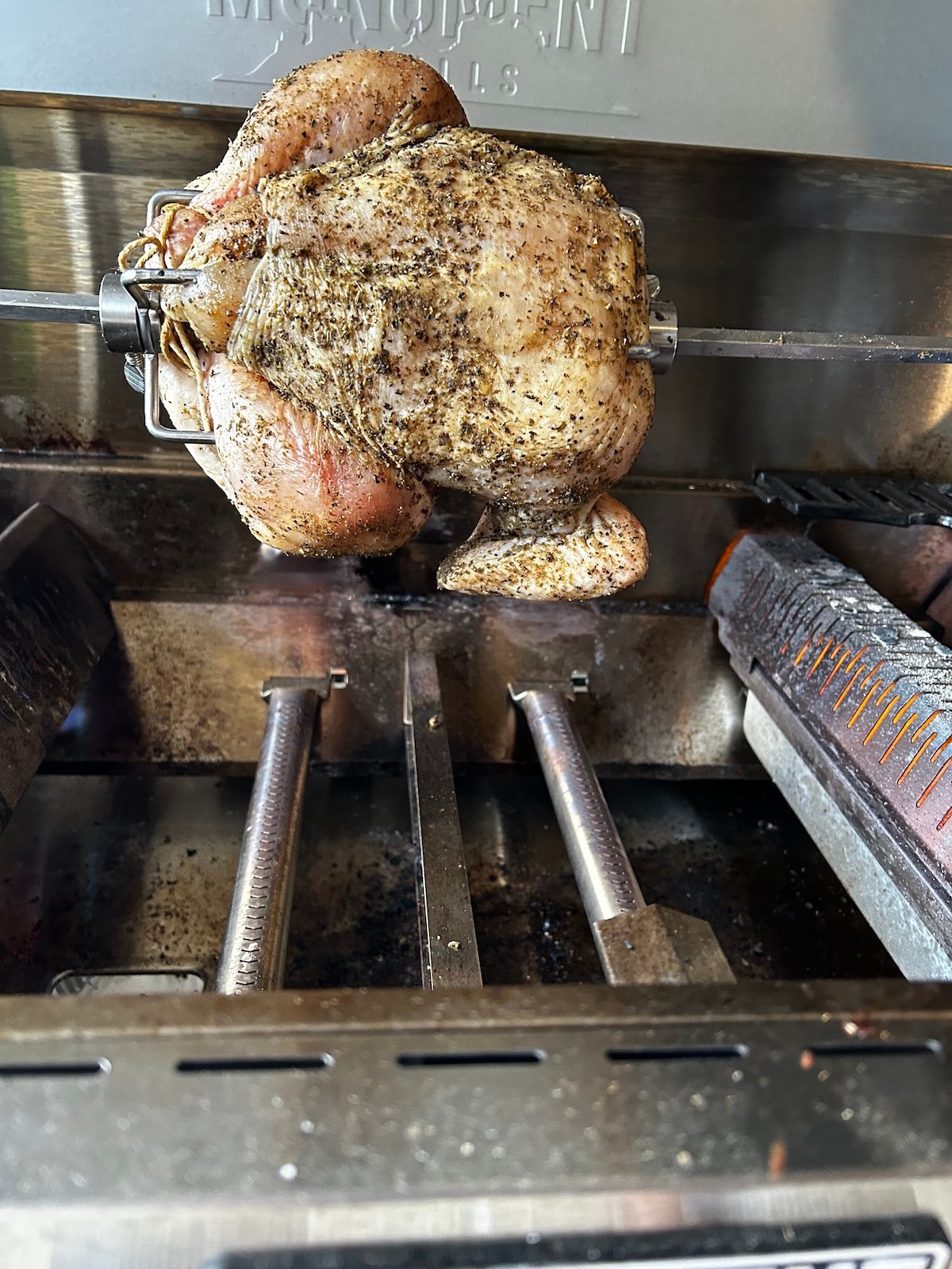 rotisserie chicken on grill