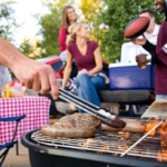 football fans tailgating before the game.