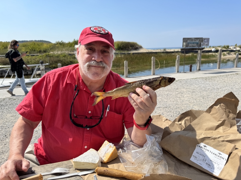 Meathead holding a smoked chub