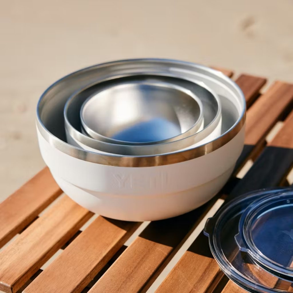 Three YETI insulated bowls nested