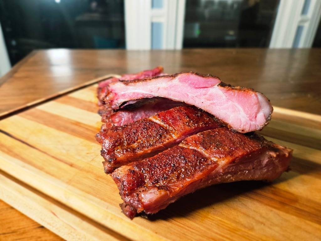 Bacon ribs sliced and stacked