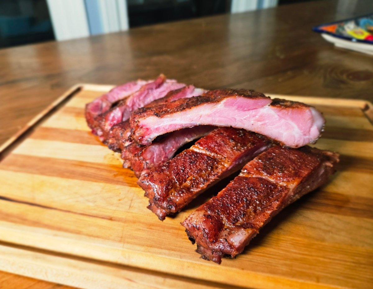 Bacon ribs sliced and stacked