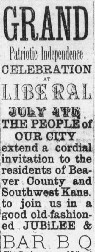 vintage black and white advertisement for a Bar B Q from the Liberal Lyre of Liberal, Kansas