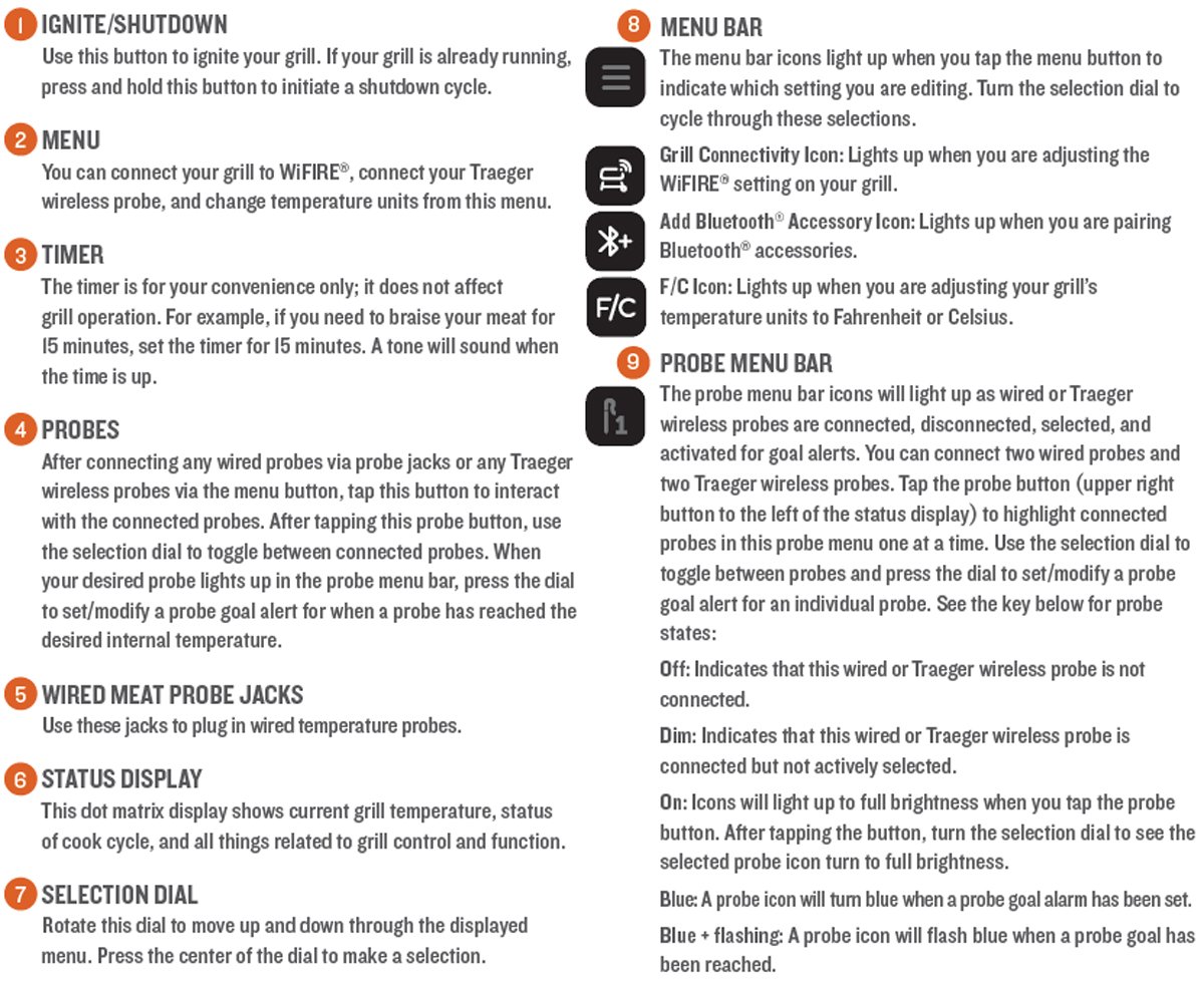 Traeger Woodridge control panel functions