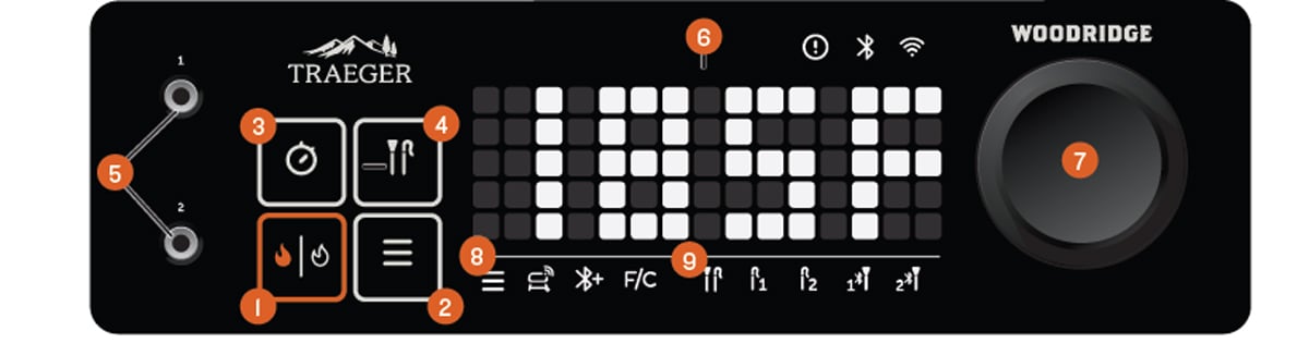 Traeger Woodridge control panel display