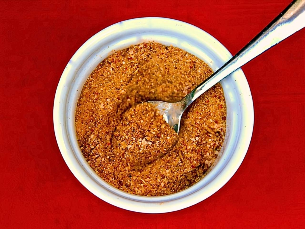 BBQ dry rub in a bowl with a spoon