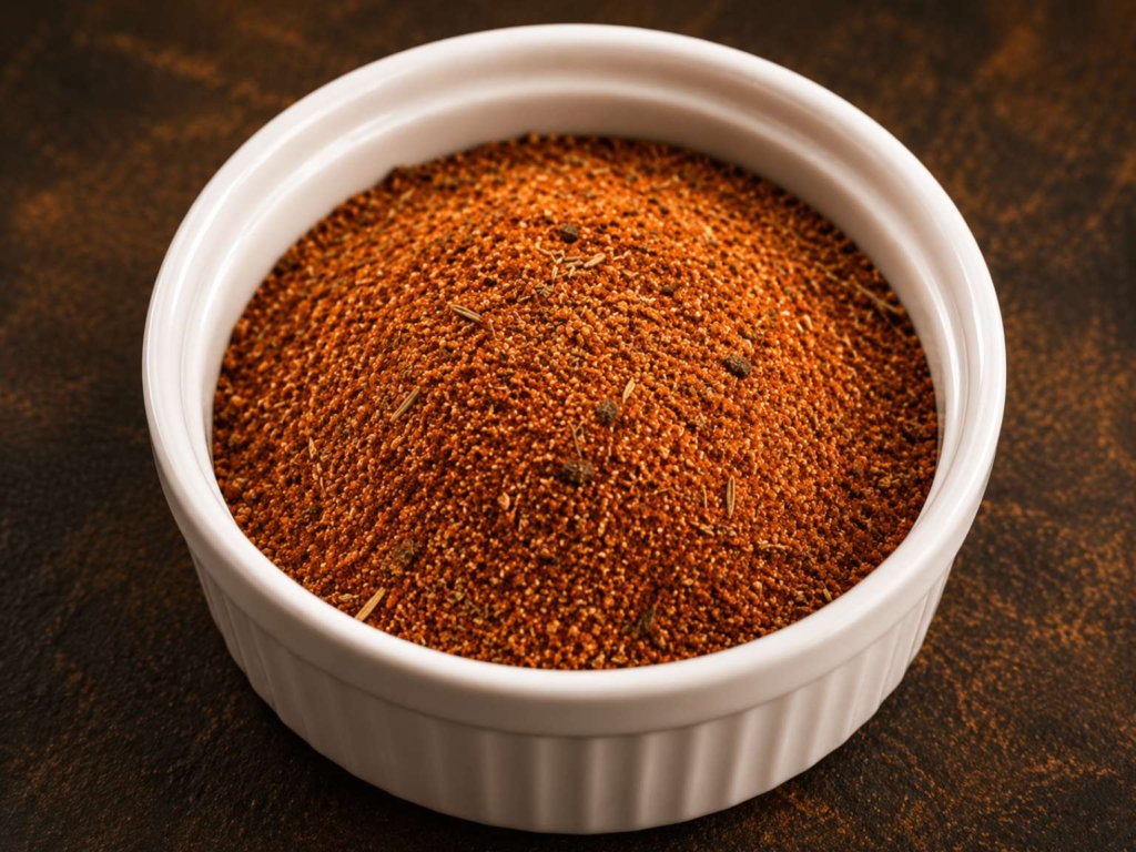 BBQ dry rub in a white dish.