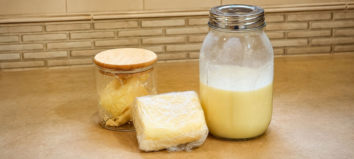 Butter and a jar of buttermilk.