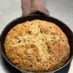 Irish soda bread in a cast iron pan.